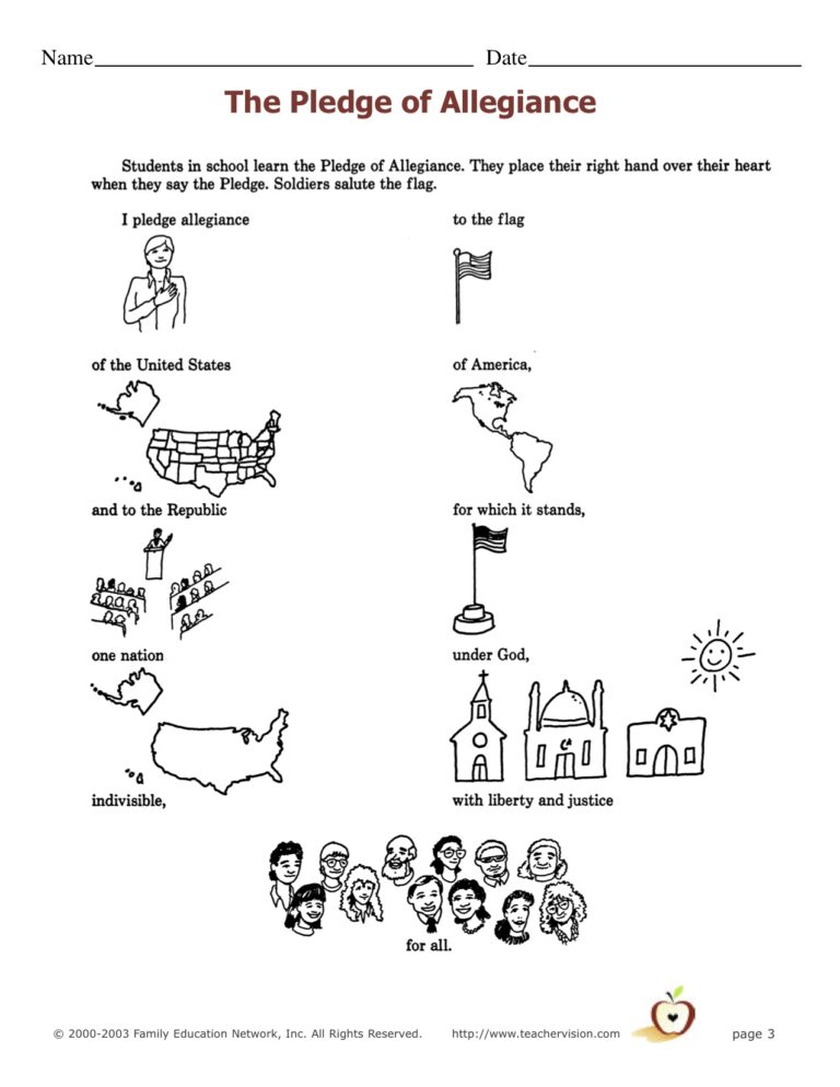 The Pledge Of Allegiance Kindergarten Nana Worksheets Library