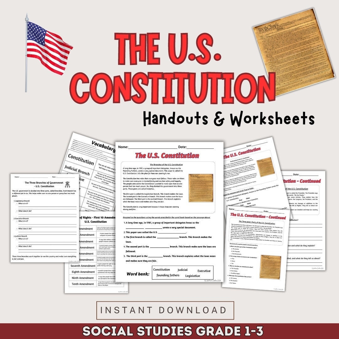 The U S Constitution Worksheets And Quizzes For Social Studies Bill Of Rights Ammendments USA Etsy