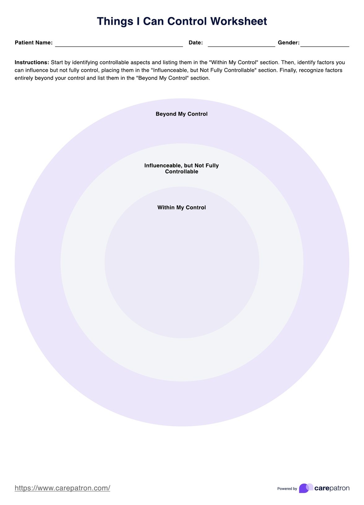 Circle Of Control Worksheet Free Printable