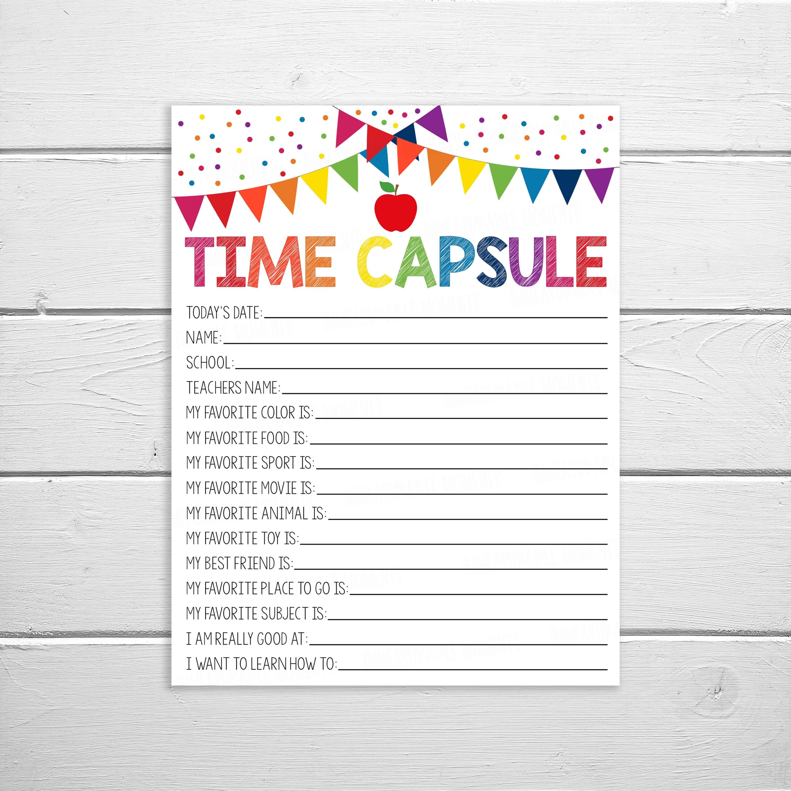 Time Capsule Printable Kids Student Memory Sheet School 