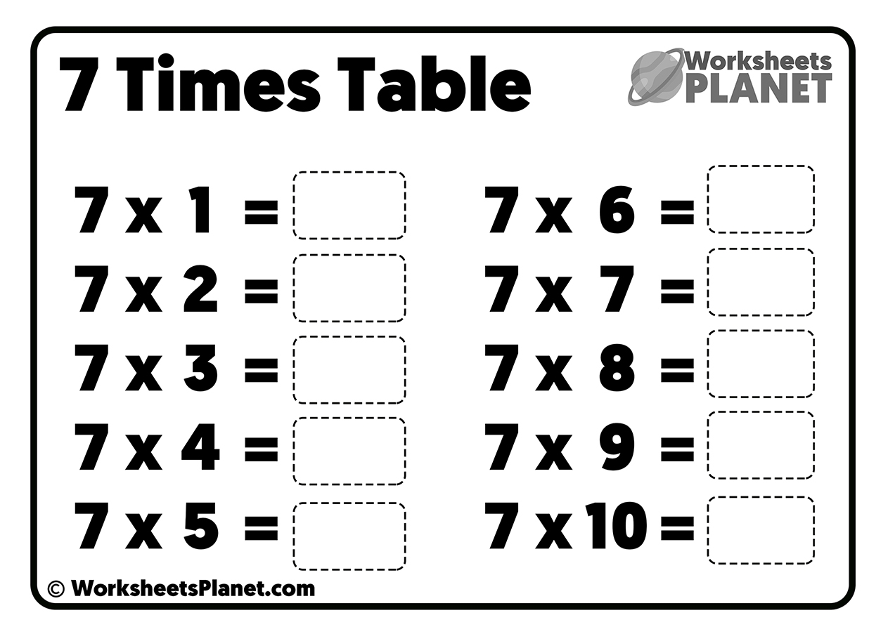 7 Times Table Worksheet Free Printable