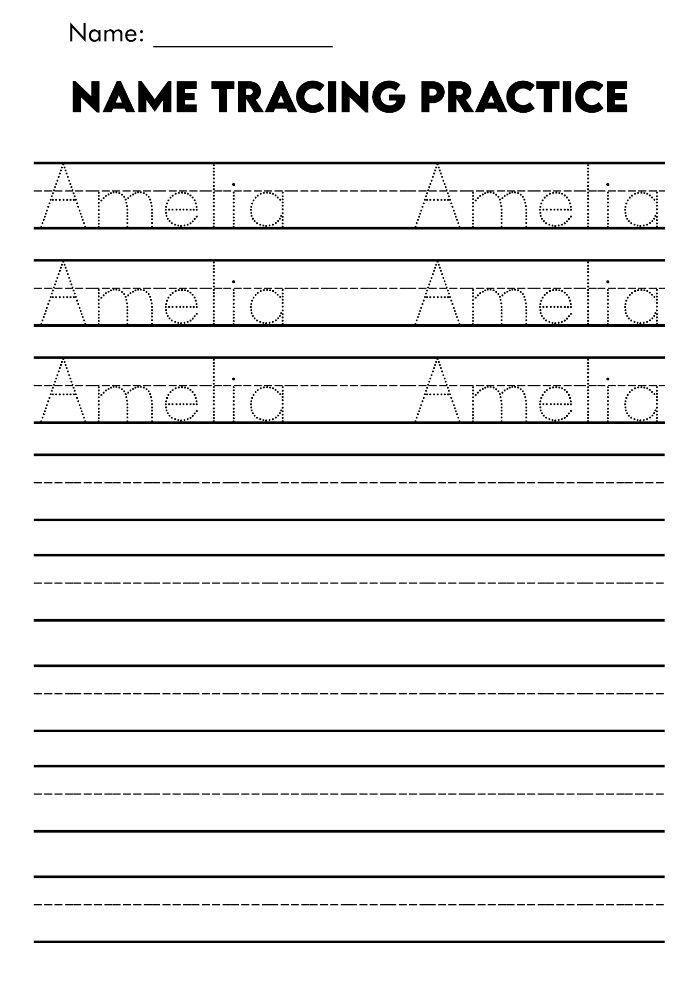 Tracing Name Worksheets 2025