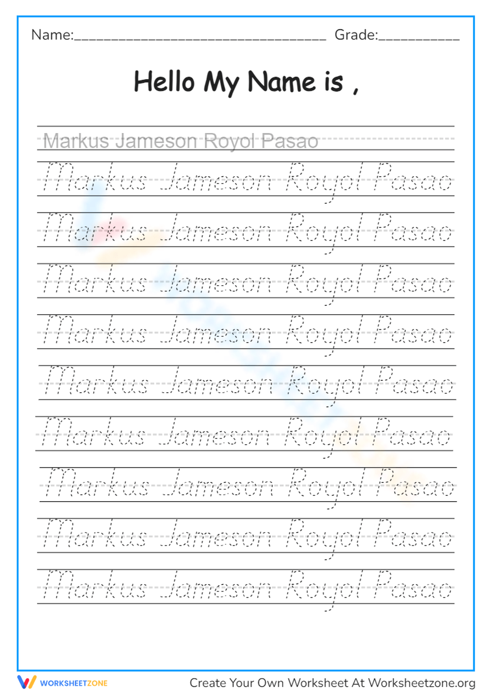 Tracing Name Worksheets 2025