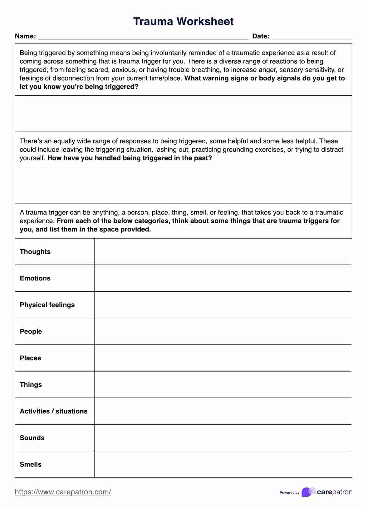 Free Printable Ptsd Worksheets For Adults