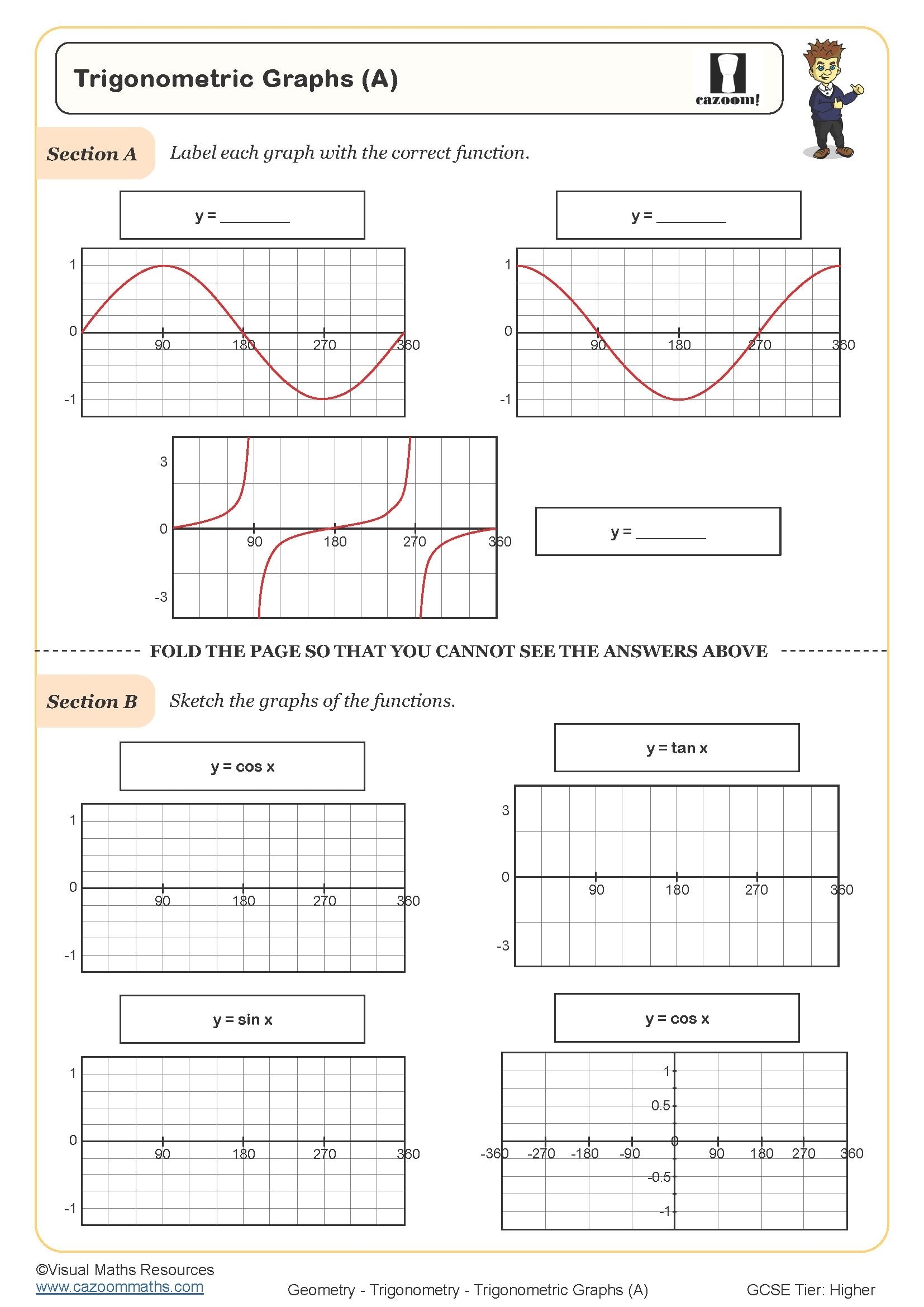 Trigonometric Graphs A Worksheet Printable PDF Worksheets
