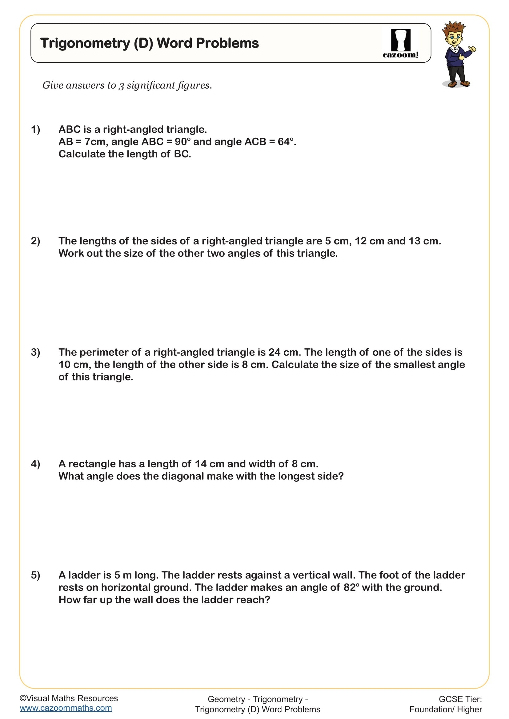 Trigonometry D Word Problems Worksheet Printable PDF Worksheets