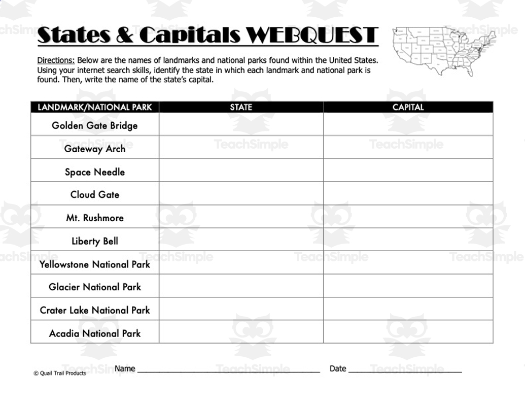 States And Capitals Free Printable Worksheets