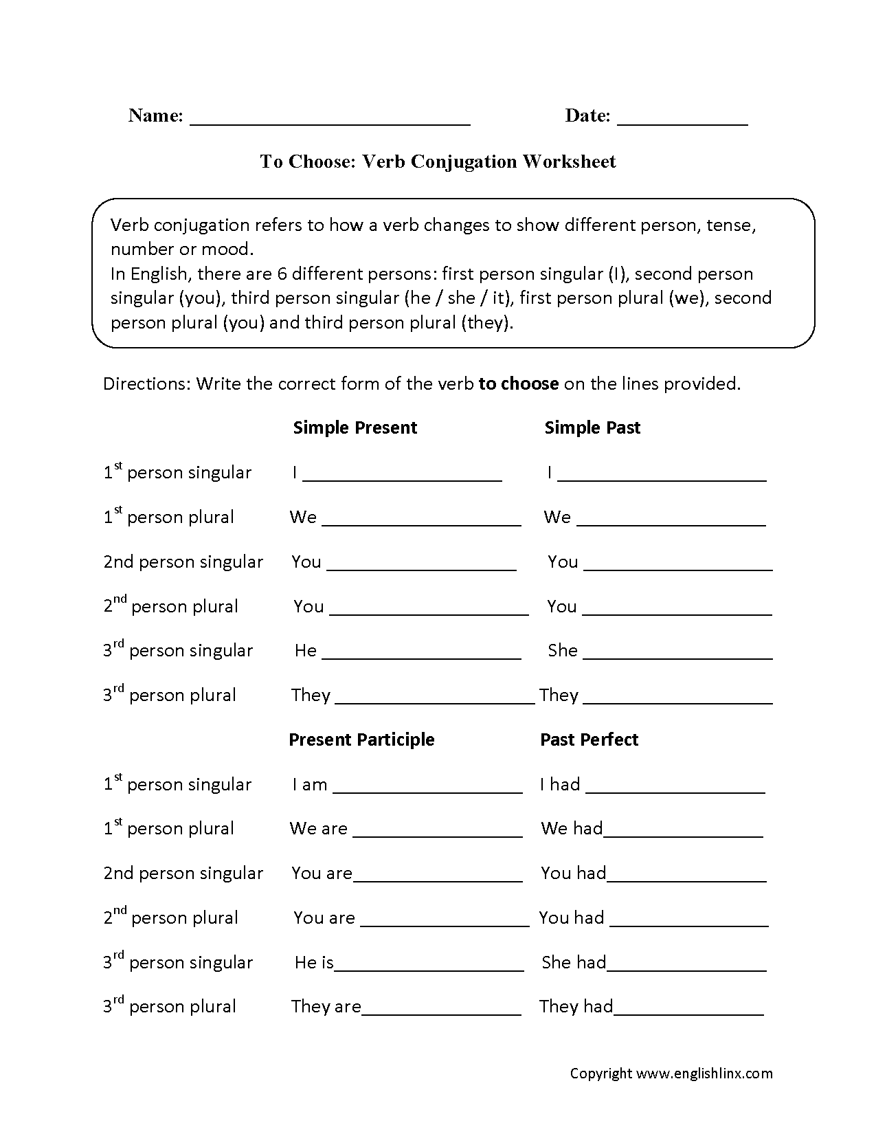 Verbs Worksheets Verb Conjugation Worksheets Worksheets Library