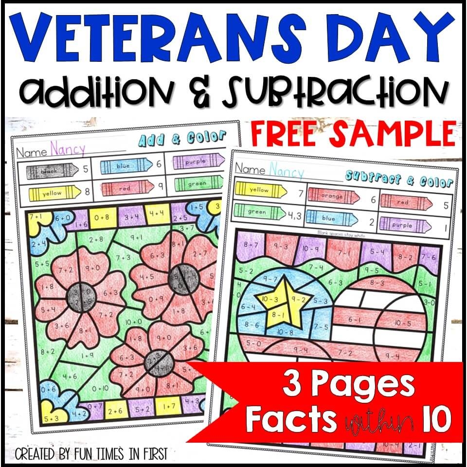 Veterans Day Color By Number Addition Subtraction U0026 Mixed 