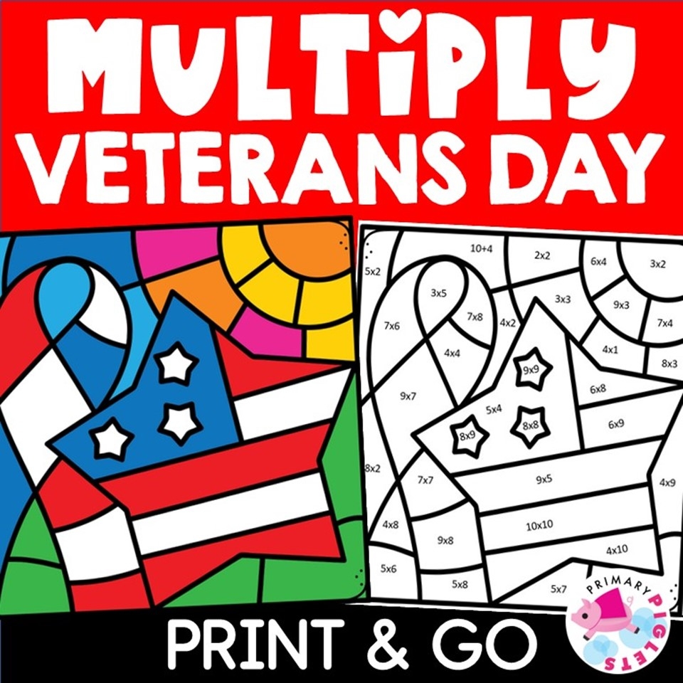 VETERANS DAY COLOR BY NUMBER CODE MULTIPLICATION MATH ACTIVITIES 4TH U0026 5TH GRADE
