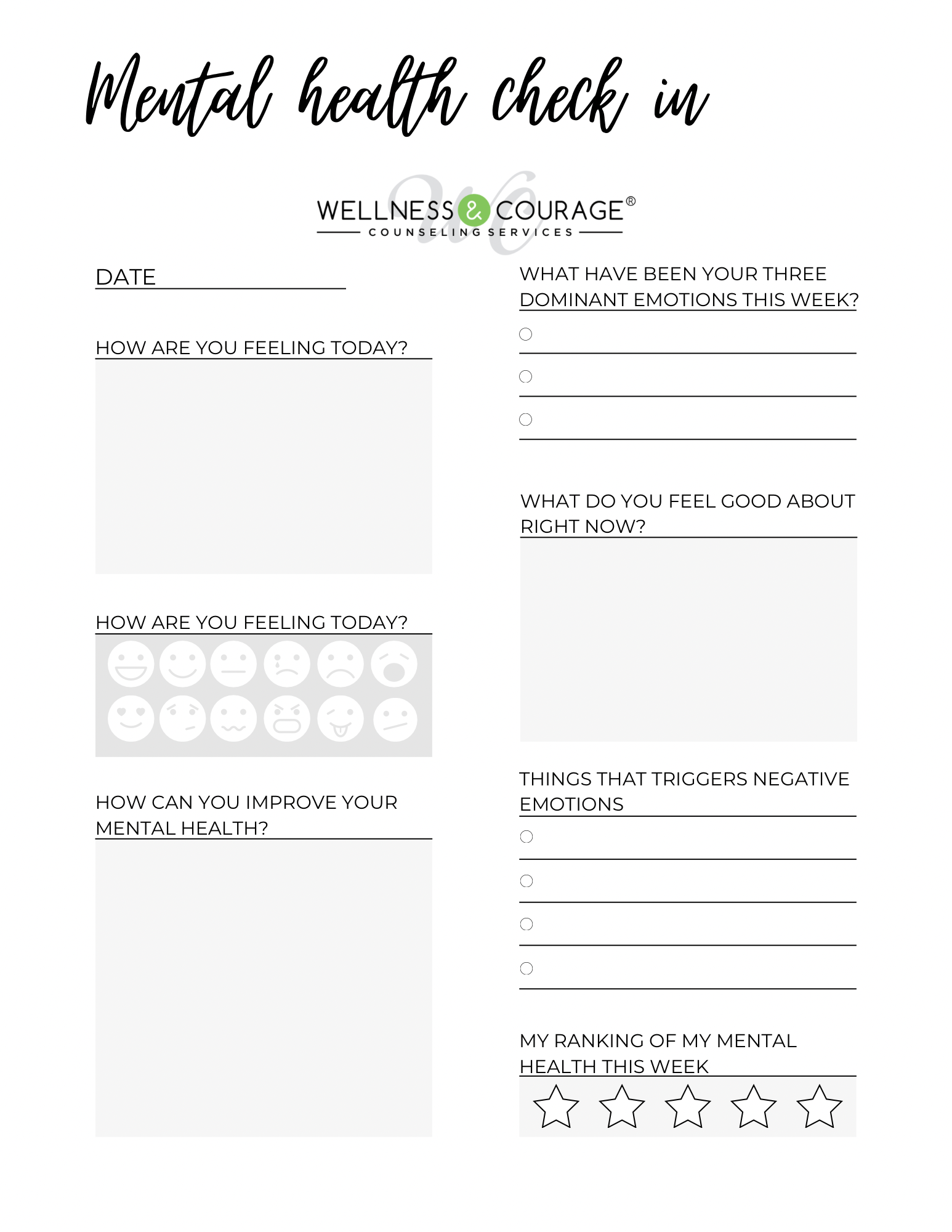 Wellness U0026 Courage Self Guided Worksheets Wellness U0026 Courage