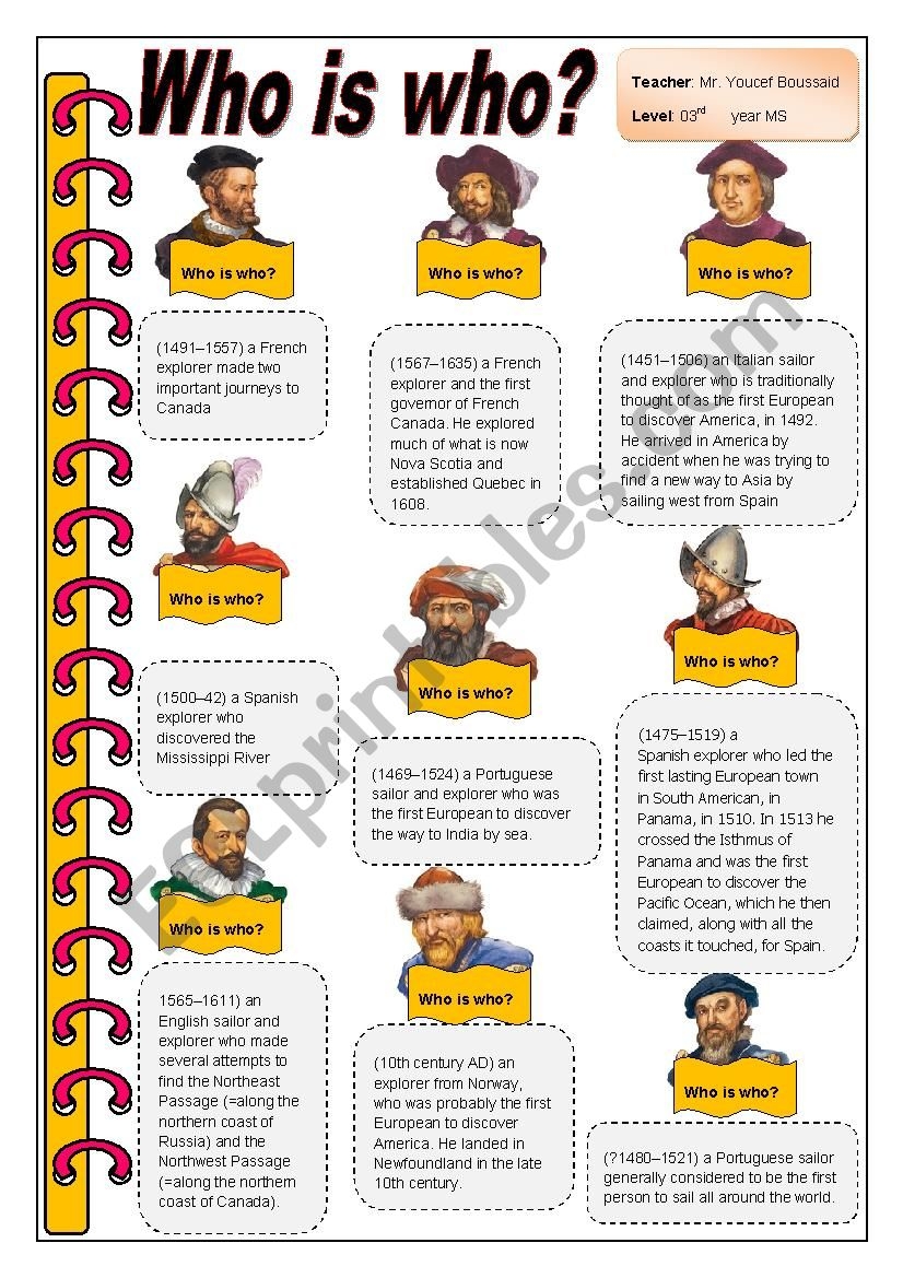 Who Is Who European Explorers ESL Worksheet By You per7 Worksheets Library