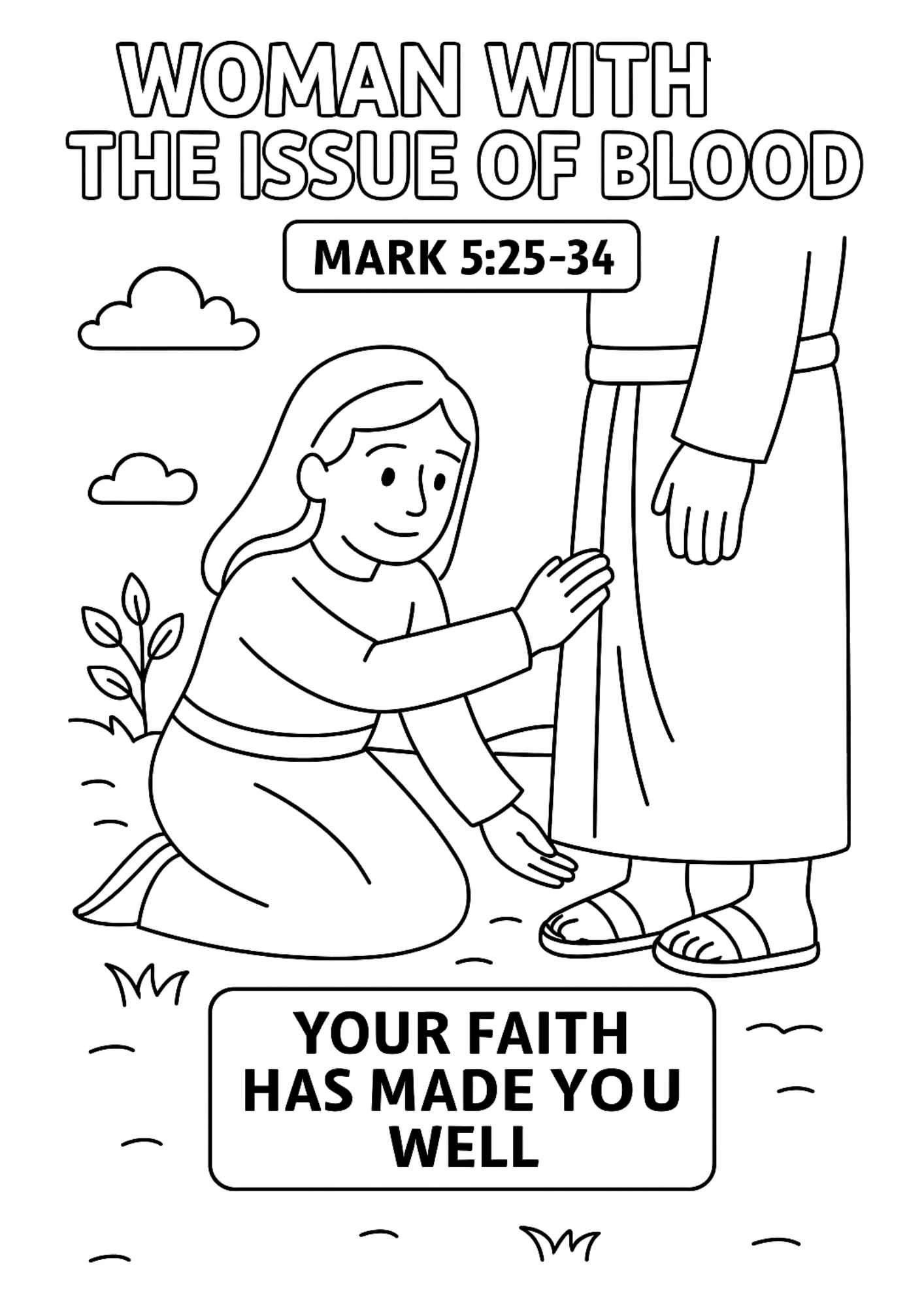 Woman With The Issue Of Blood Bible Coloring Page Free Printable 