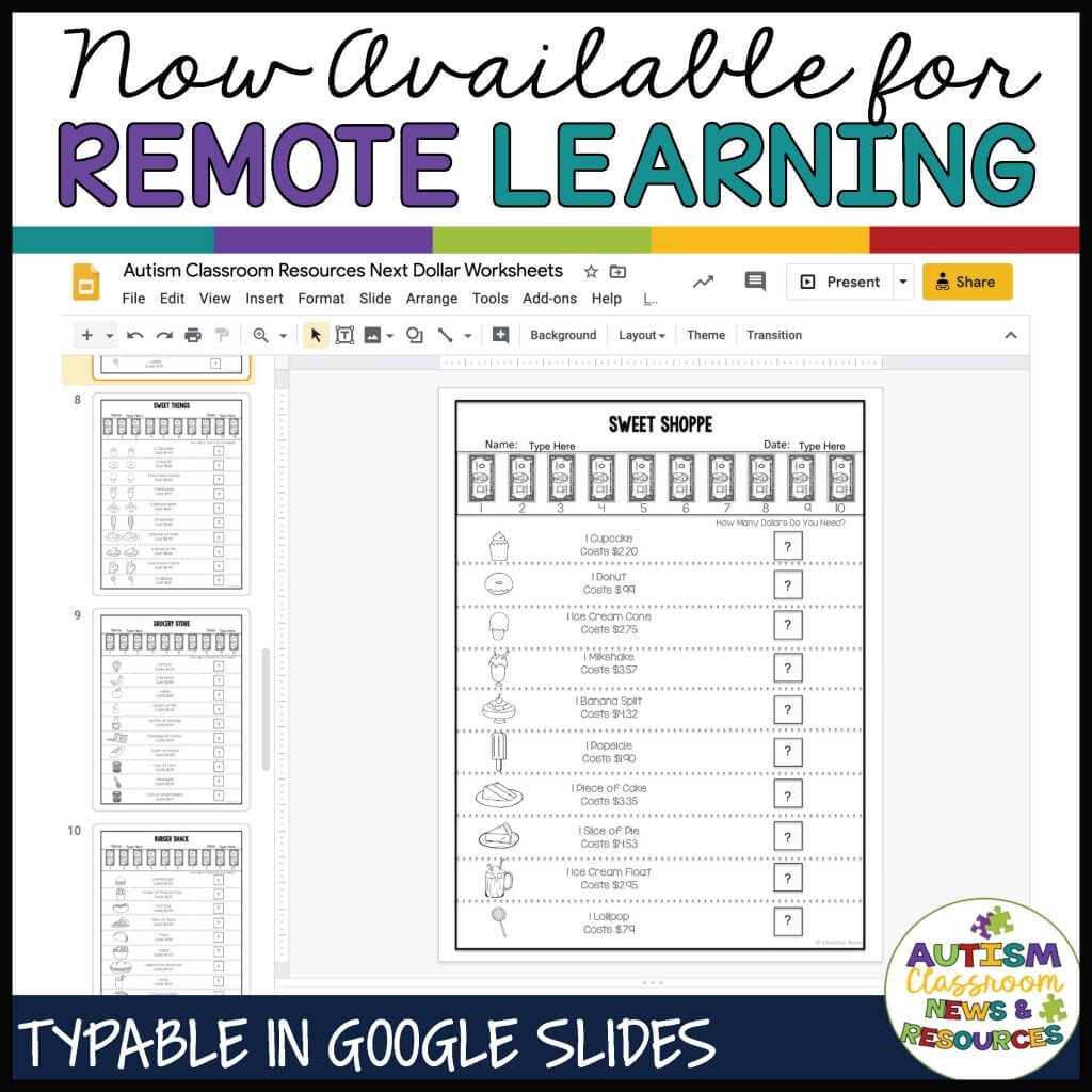 Worksheet Wednesday Next Dollar Worksheets Autism Classroom Resources