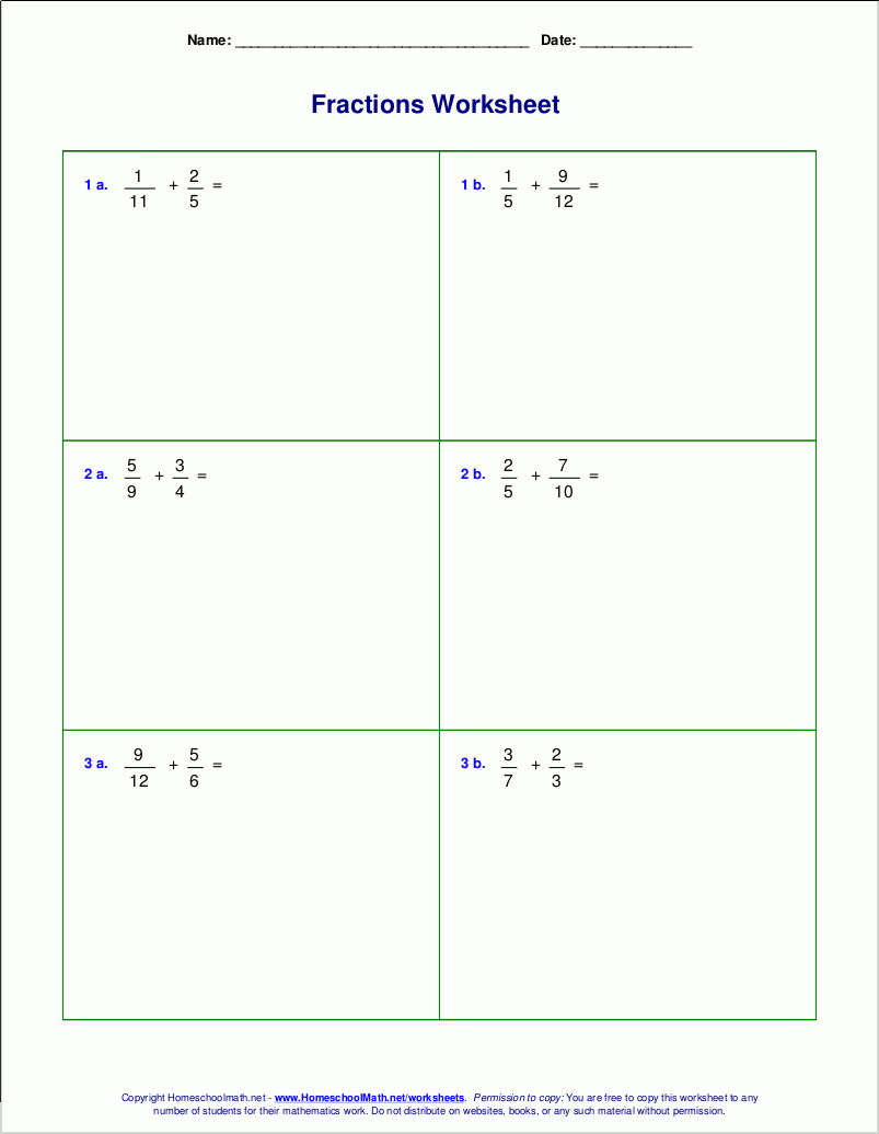 Worksheets For Fraction Addition